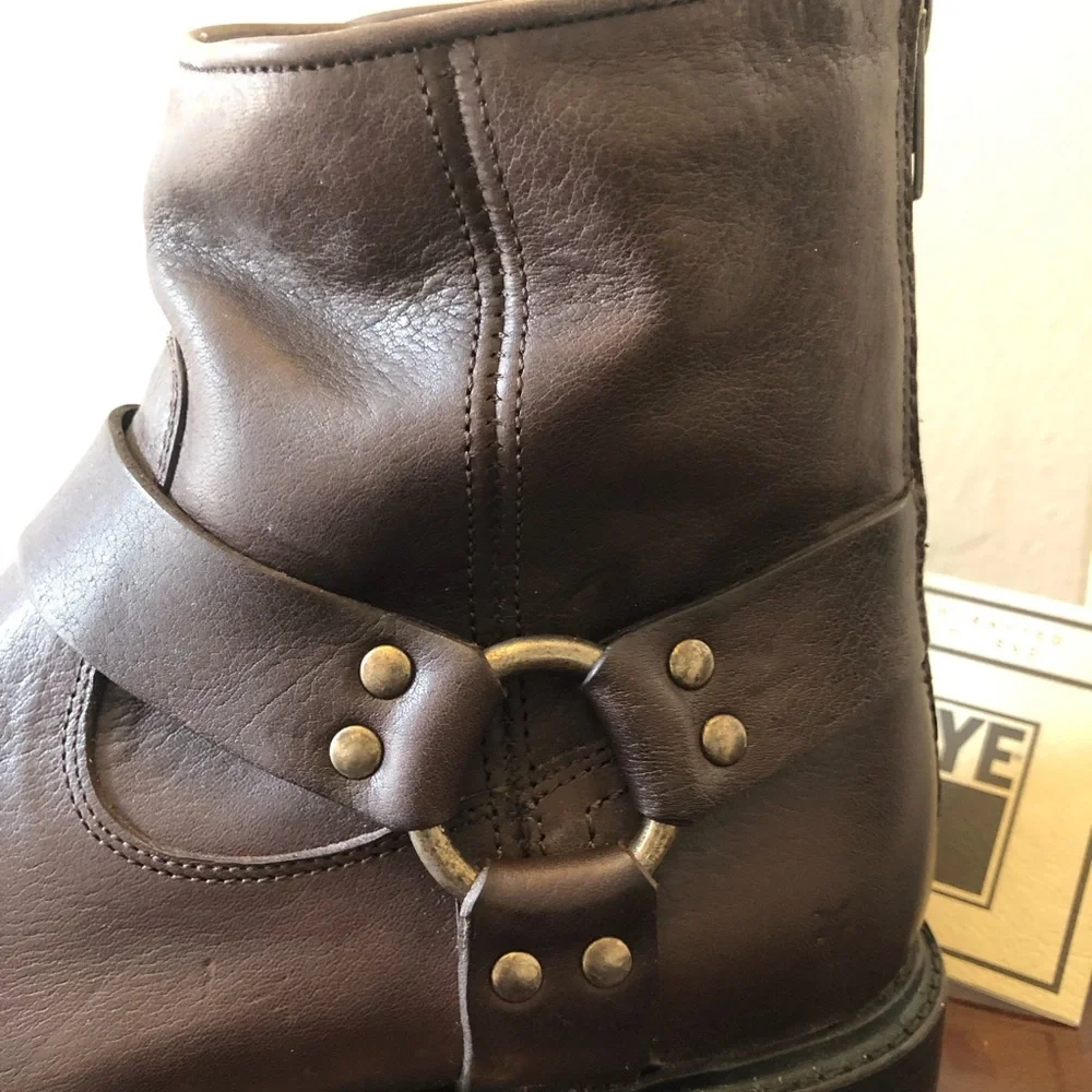 Frye Men Sz 10 Dark Brown Leather Harness Ankle Boots